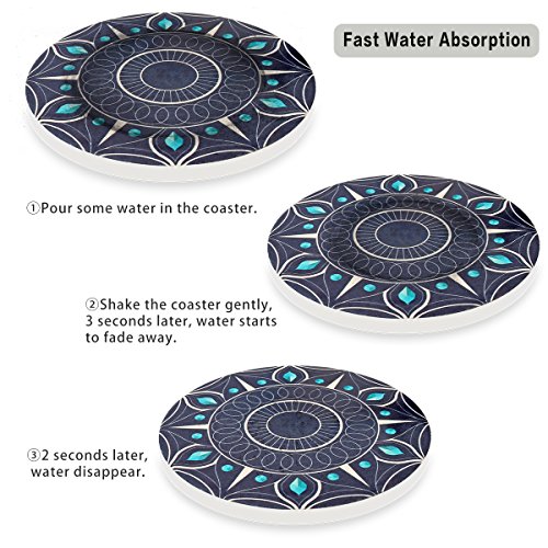 Absorbent Ceramic Stone Coasters for Drinks,Cute Coffee Mats with Cork Base,Prevent Furniture from Dirty and Scratched,Absorbing Hot/Cold Water Rings to Keep Your Bar/Table Clean,4" Diameter - Thumbnail 2