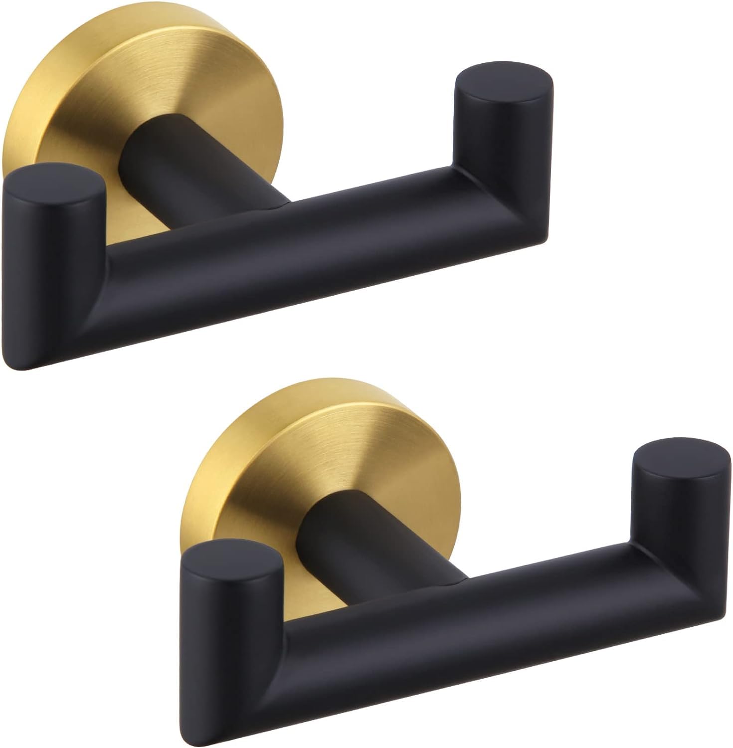 YUET Door Hooks,Double Metal Coat Hooks Wall Mounted, Heavy Duty 10kg Capacity,Matte Black Bathroom Door Hook SUS 304 Stainless Steel for Hanging Towel,Robes,Coats,Sponges,Clothes (Black & Gold)