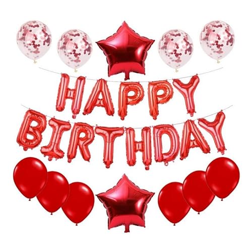 VGRDTW Happy Birthday Balloons, Birthday Decoration for Women, 12pcs Red Banner Foil Star Confetti Balloons for Party Supplies