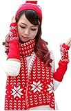EPYA Women's Snowflake Print Knitting Hat Cap Gloves and Scarf Winter Set
