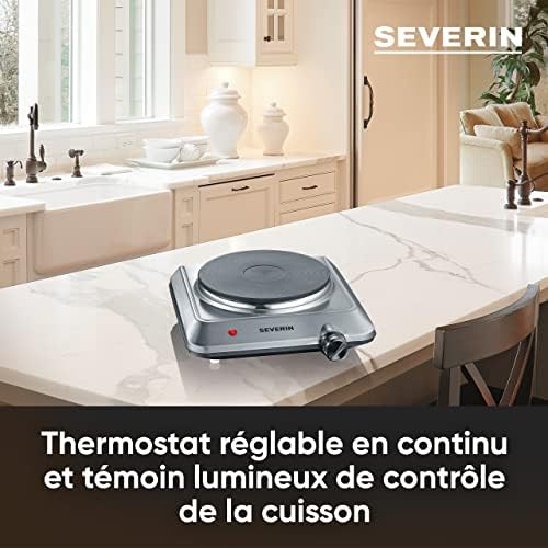 Plaque de cuisson électrique 1 500 W, Plaque de cuisine idéale pour logement étudiant, dans le jardin ou au camping, Plaque électrique au thermostat réglable en continu, inox, KP 1092