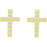 Small Cross Earrings for Women – White Gold Tone Silver Studs, Hypoallergenic Jewelry