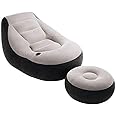 INTEX 68564EP Ultra Lounge Inflatable Chair: Built-in Cupholder – Ottoman Foot Rest – 2-in-1 Valve – Flocked Construction – 2