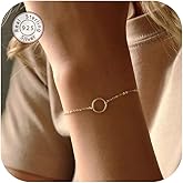 NOKMIT Solid 925 Sterling Silver Bracelets for Women, Dainty Interlocking Circles Cubic Zirconia Adjustable Chain Bracelet, Trendy Stackable Link Bracelets, Simple Cute Jewelry Gifts