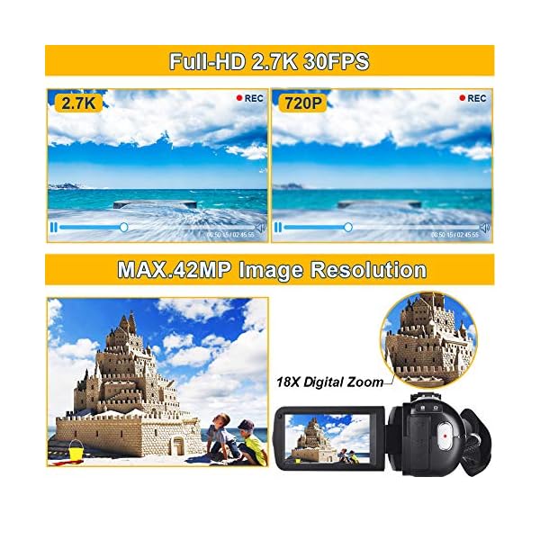 Videokamera Camcorder Full HD 2.7K 42MP Video Camcorder 18-Fach Digitalzoom Fülllicht Pausenfunktion mit 3,0-Zoll-LCD… – Bild 3