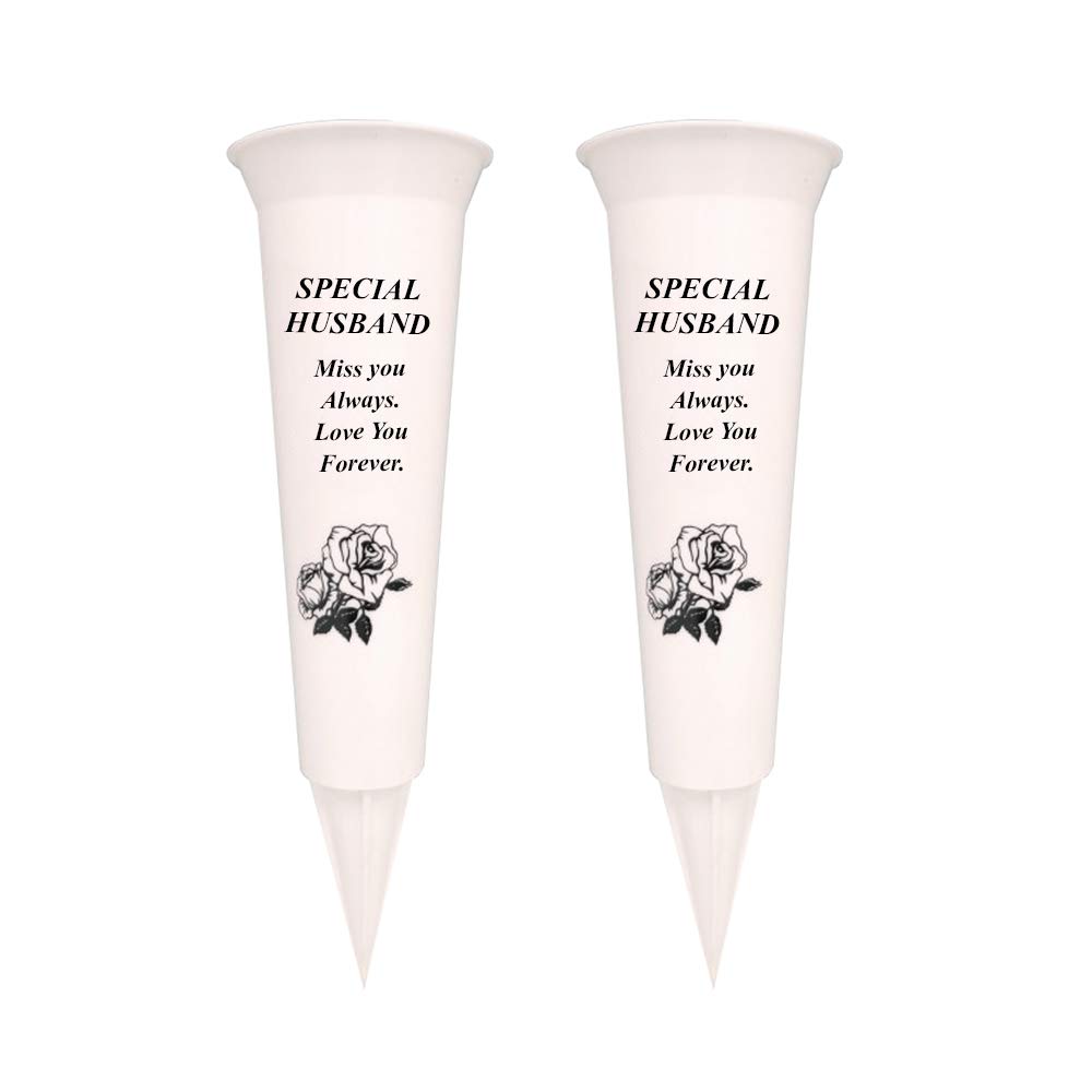 Graveside Memorial Vases/Flower Holders Ornament (2 Spikes/Package), Engraved with a Funeral Verse | A Personalized Plastic Spike Grave Decoration Ornament for your Loved Ones (Special husband) โ image 1