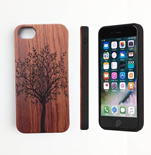 Luxury Phone Case Wood for IPhone 7 Protective Rubber Bumper Carving Pattern Slim Phone Case for Apple IPhone 7 4.7 Inch (trees red)