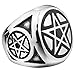 INBLUE Men's Stainless Steel Ring Silver Tone Black Pentagram Pentacle Round Signet Size10