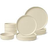 Amazon Basics Glazed Stoneware Dinnerware, Ceramic 12-Piece Set, 4 Full Place Settings, Dishwasher-Safe, Ivory
