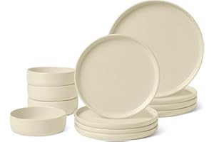 �鶹�� Basics Glazed Stoneware Dinnerware, 12-Piece Set, 4 Full Place Settings, Dishwasher-Safe, Ivory
