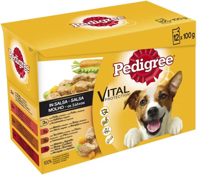 Comida húmeda para perros sabores mixtos en salsa, paquete múltiple (4 paquete x 12 bolsas x 100 g)