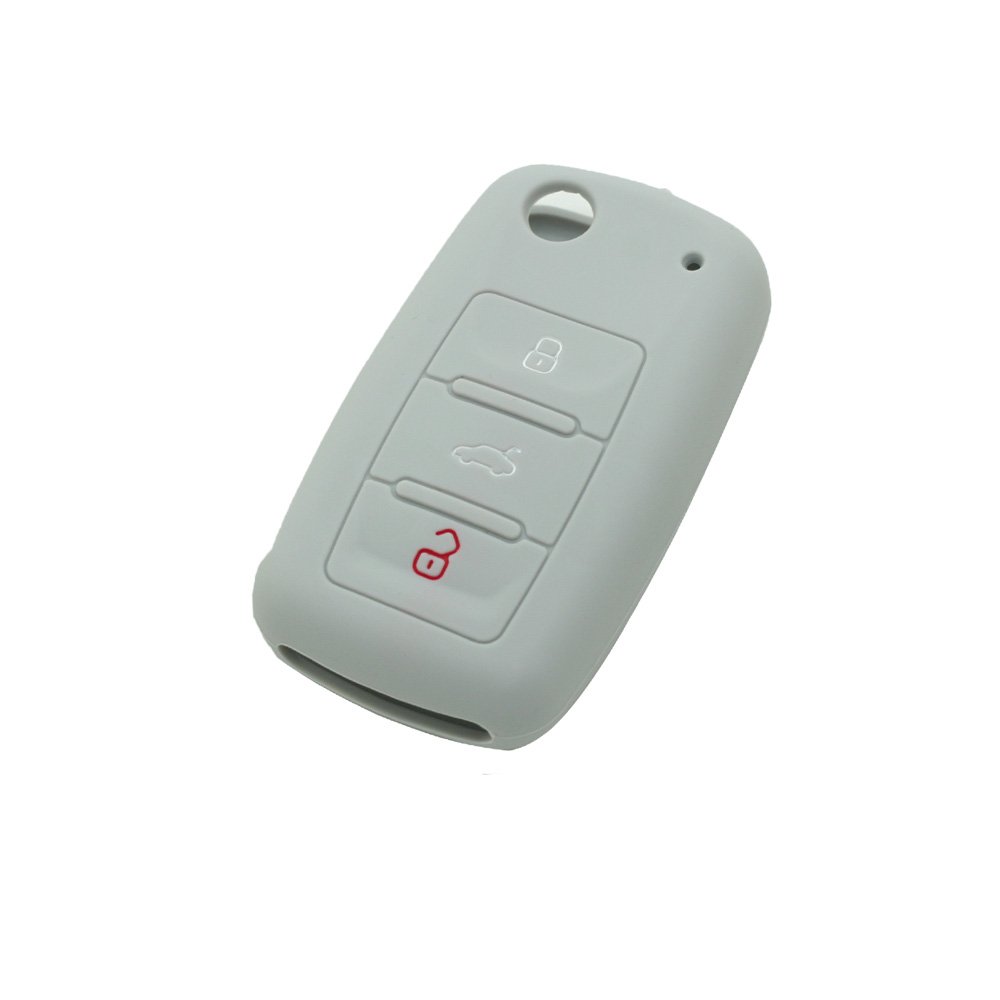 BROVACS Silicone Cover Protector Case Holder Skin Jacket Compatible with VOLKSWAGEN PASSAT SEAT SKODA 3 Button Flip Remote Key Fob CV9800 Grey