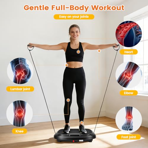 ALSO GO Vibration Plate Exercise Machine, 200 Speeds & 10 Models, 500LB Capacity, LED Display, Bluetooth Audio, Large Shake Plate with Loop Bands for Full Body Fitness, Lymphatic Drainage, Pain Relief