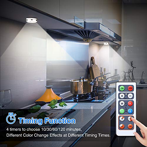 LED Closet Lights SOLMORE RGBW Wireless LED Puck Lights Under Cabinet Lighting Cabinet Lights Battery Powered Night Lights Under Counter Lighting with Remote Control Dimmer & Timing Function (9 Pack)