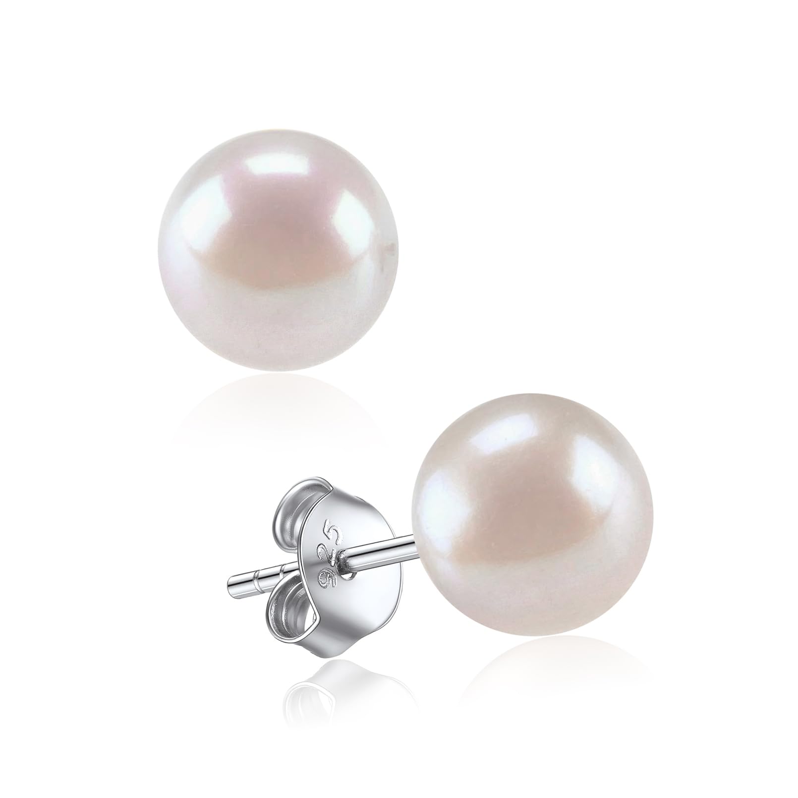 ChicSilver Sterling Silver Earrings 8mm Real Pearl Studs 925 Silver Freshwater Pearl Earring Elegant Minimal Jewellery