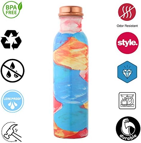 UPAYOGA COPPER Modern Art Printed Copper Bottle for Water 500ml.Benificial for Kids and Adults.Joint Less and Leak Proof.for Yoga and Aayurvedic Treatment