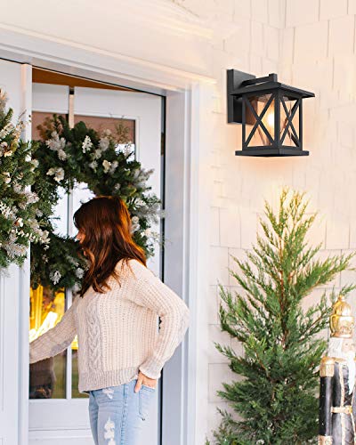 Jazava Outdoor Wall Sconces Light Fixtures Porch Lights, One-Light Exterior Wall Mounted Lights, 11.6 inches Height Outside House Lights with Clear Glass Shade and Matte Black Finish, Medium - Thumbnail 2