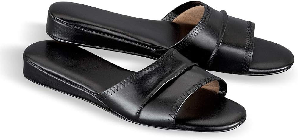 leather slip on slippers womens