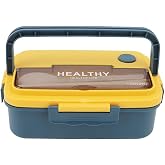 ACNTENY Plastic 3 Compartment Lunch Box,1000ml,Blue | Remove Lid Before Heating,8.3 x 5.7 x 2.8 in,Approx 200 g,Chopsticks and Spoon Included,Refrigerator Shelf Storage