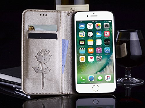 Scheam iPhone 7 Plus iPhone 8 Plus Wallet Leather Case Protective Durable Phone case Shell Folio flip Cell Phone Cover Bag Card Slots,Cash Pocket,Golden - Thumbnail 7