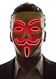 Neon Nightlife Men's Light Up V for Vendetta, Guy Fawkes Mask, One Size, Red