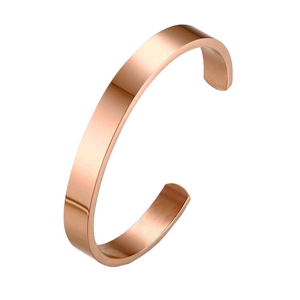 PAURO Men's Stainless Steel Opening Plain Bracelet Bangle Cuff for Him Rose Gold Dia 2.32"