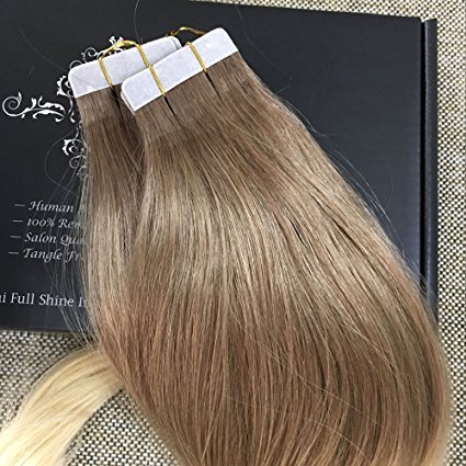Full Shine 22" Tape in Hair Extensions Ombre Blonde Balayage Tape in Extensions Human Hair Remy Extensions Ombre Hair Dye Color #6 Fading to #613 Blonde 50g 20Pcs Per Package