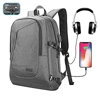 YAMTION Computer Backpacks for Laptops, Anti Theft Backpack for Men, Travel Backpacks with USB Charging Hole and Headphone Port, Gray