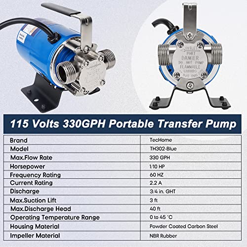 TecHome Hose Pump, 115V 1/10HP 330GPH Waterbed Pump Electric Water Pump