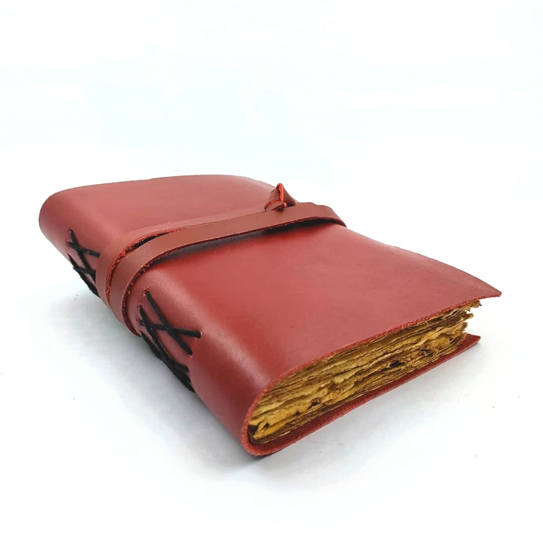 OVERDOSE Deckle Red Leather Journals - Vintage Leather Journal Travel Sketch Writing Diary Leather Bound Notebook Sketchbook Book of Shadows Handmade Size - 5X7 inches | 12 x 17 cm