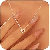 925 Sterling Silver CZ Heart Charm Necklace for Women 14K Gold Plated Cute Dainty Love Pendant Necklaces for Mom Daughter Trendy Elegant Hollw Heart Choker Valentine's Day Brides Jewelry Gifts for Her
