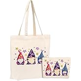 Watercolor Magic Gnome Star, 2PCS Makeup Cosmetic Bag Canvas Tote Bag Beach Bag for Shopping Work Office for Women Gnome Lovers Daughter Girl Friend Sister Bestie Friendship Christmas Birthday Gifts