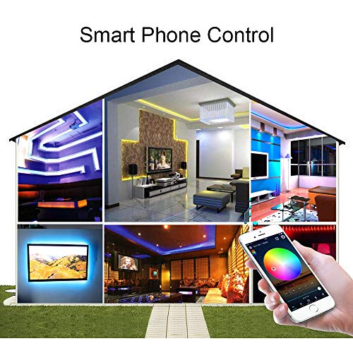 XUNATA LED Strip Lights, Bluetooth Control RGB 110-120V SMD 5050 60 LEDs/m Waterproof Rope Light Strip with 24Key IR Remote, Work with iOS & Android Music Time Control System(50ft/15m)