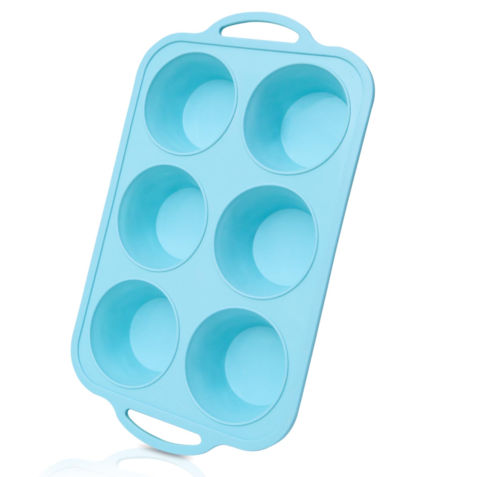 Foepoge Deep and Jumbo Silicone Muffin Tray 6 Cup with Metal Reinforced Frame, Non Stick Silicone Cupcake Tray with Handle, Muffin Moulds Yorkshire Pudding Tray, Cupcake Tin, Mint Green