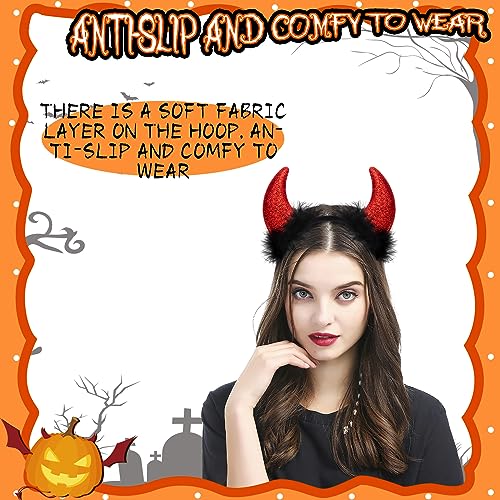 FUTUREPLUSX 2PCS Devil Horns Headbands, Halloween Devil Horns Sparkly Glitter Devil Ears Hair Hoop Halloween Party Cosplay Costume Devil Accessories