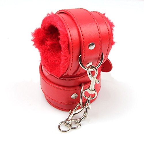 PU Leather Fake Handcuffs Soft Wrist Cuffs For Women Men Adult Play(Red)
