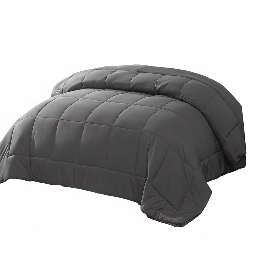 Exclusivo Mezcla 7.5 Tog Single Size Down Alternative Duvet Quilted Duvet for All Seasons - Breathable, Lightweight and Machine Washable (135x200 CM, Grey)