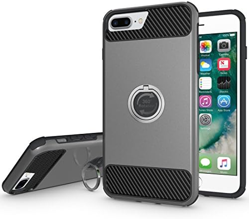 iPhone 7 Plus Case - Waloo™ Dual Layer Carbon Fiber Case with 360° Ring for iPhone 7 Plus - Titanium