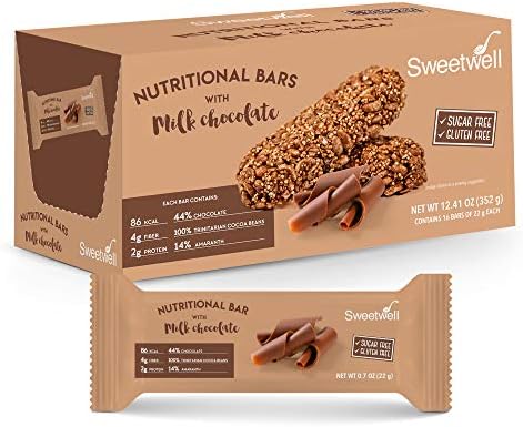 Sweetwell - Healthy Grains and Chocolate Bars - Superior Taste - Sugar Free - Gluten Free - Milk Chocolate - With Amaranth - 0.7 oz - Pack of 16