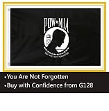 G128 - POW MIA Black Flag You are Not Forgotten Prisoner War 3x5 ft Double Sided 2ply Embroidered Brass Grommets Indoor/Outdoor