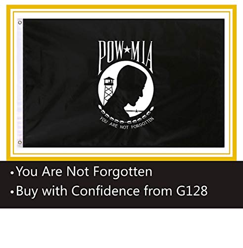 G128 - POW MIA Black Flag You are Not Forgotten Prisoner War 3x5 ft Double Sided 2ply Embroidered Brass Grommets Indoor/Outdoor