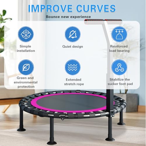 DMG TECH Trampoline, T Shape Adjustable Foam Handle Trampoline, Stable and Quiet Exercise Rebounder, Indoor Rebounder Exercise Trampoline Body Exercise and Fitness, for Adults and Kids
