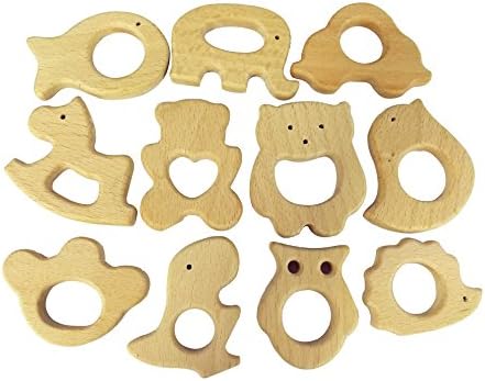 Bettewoo 11pcs Natural Wooden Baby Teether Toys DIY Jelwery Padents Charm