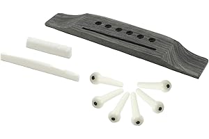 Bonsicoky 6 String Acoustic Guitar Rosewood Bridge Set with Bridge, Bridge Pins, End Pin, Saddle and Nuts(White, Style 1)