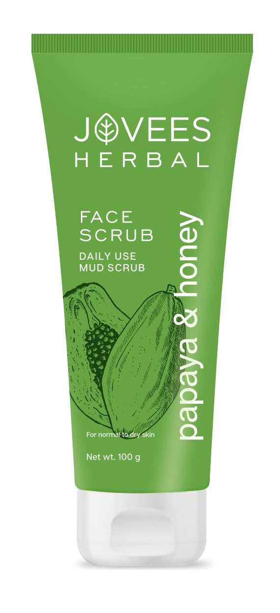 Jovees Herbal Papaya & Honey Face Scrub For Women/Men | Size: 100ml x Pack of 1 | Skin Type: Normal to Dry Skin | Use for: Neck and Face | Mud Purifies | Deep Cleanses Skin | Tanned & Pigmented Skin