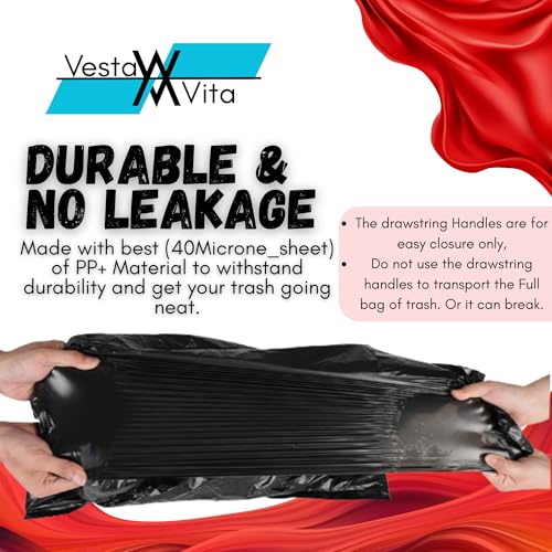 VESTA VITA - 60 * 80cm Black - pack of 2 rolls 50pcs - 20-25 Gallon Medium Garbage bag for home and office - Garbage bag small for kitchen use - Drawstring Trash bags - Plastic bags with handles