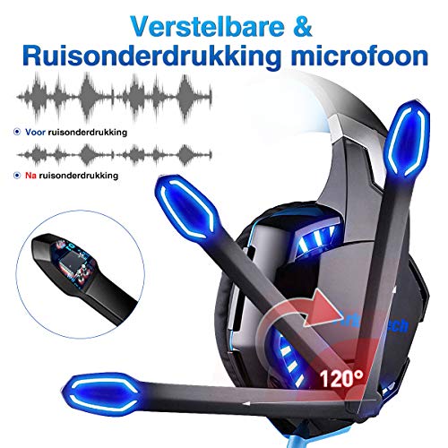 Gaming-headset voor PS4 PC Xbox One met microfoon, over-ear stereo sound gamer hoofdtelefoon PS4 met ruisonderdrukking… - Afbeelding 5