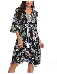 Vestido de verano con cuello en V Boho floral con cuello en V mini vestido de playa para mujer