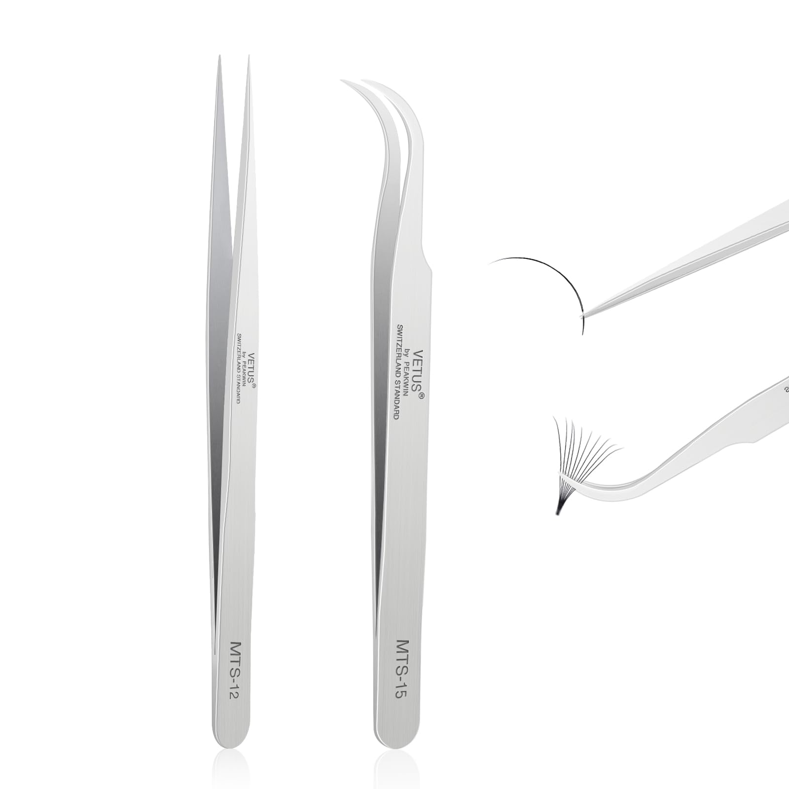 Obeyalash Professional Tweezers - 2 Pcs Silver Stainless Steel Dolphin Shape Straight Pointed Tweezers for Eyelashes, Nail Art & Jewelry Making