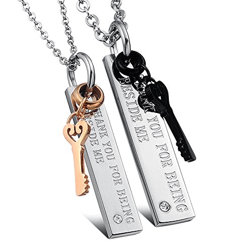 Happy Source Lovers Couple Matching Set Double Necklace with Key Pendant Necklace Silver/Golden